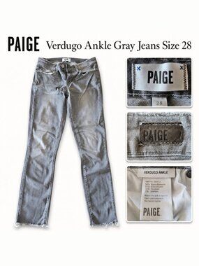 Paige Verdugo Ankle Jeans Grey Raw Hem Size 28